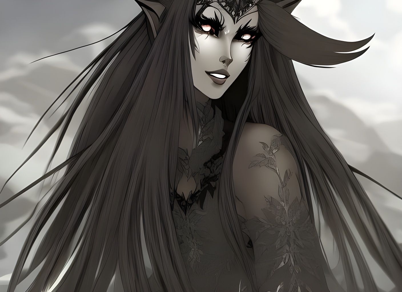 Anime Fae Girl on Mountain Trail at Night