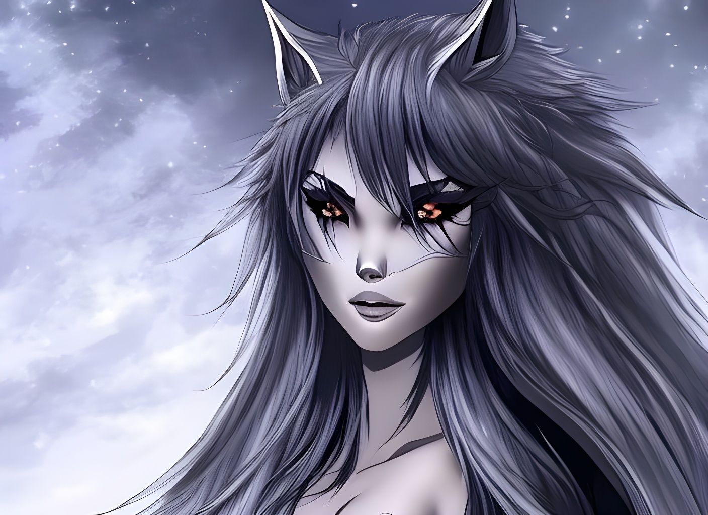 Fae Werewolf Anime Girl on Mountain Trail