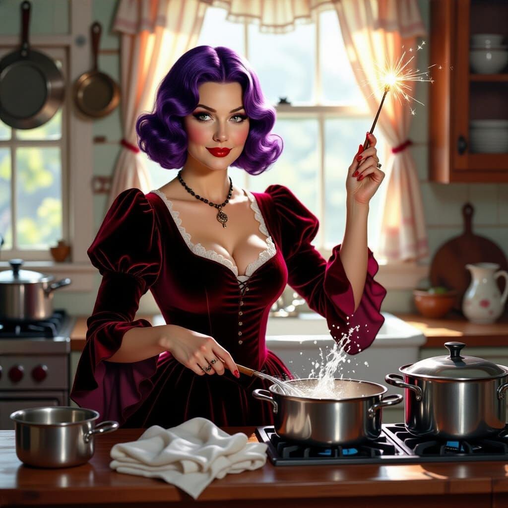 Sorceress Magically Cleans Cottage Kitchen