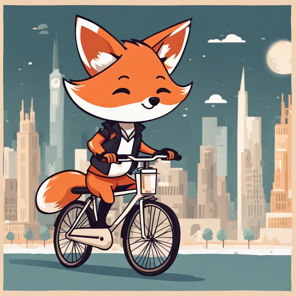 Cute Chibi Fox on Bike: Vectorial Art