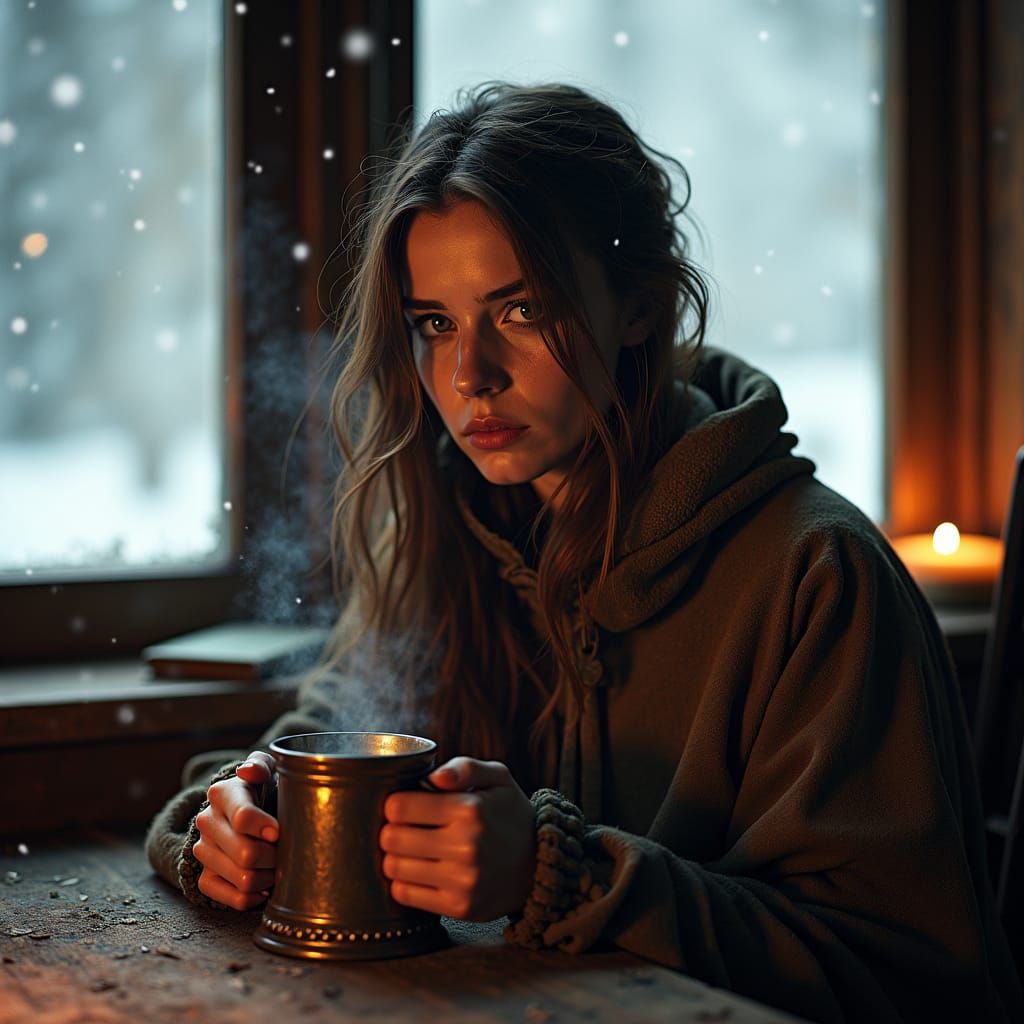 Huntress in Tavern During Blizzard, Cinematic Still