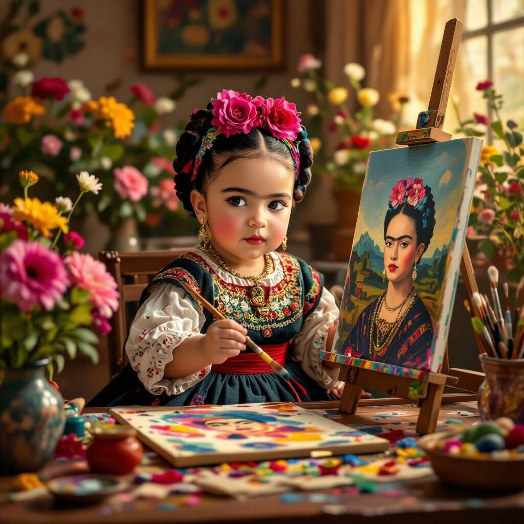 Baby Frida Kahlo Painting, Hyperrealistic Art