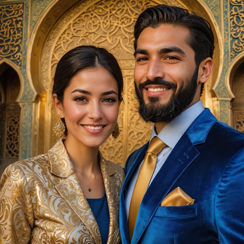 Couple at Mosque Gate in Expressionist Oil Painting