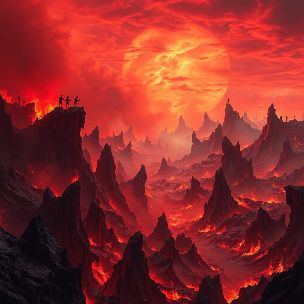 Fiery Gehenna Landscape in Dark Surrealist Style
