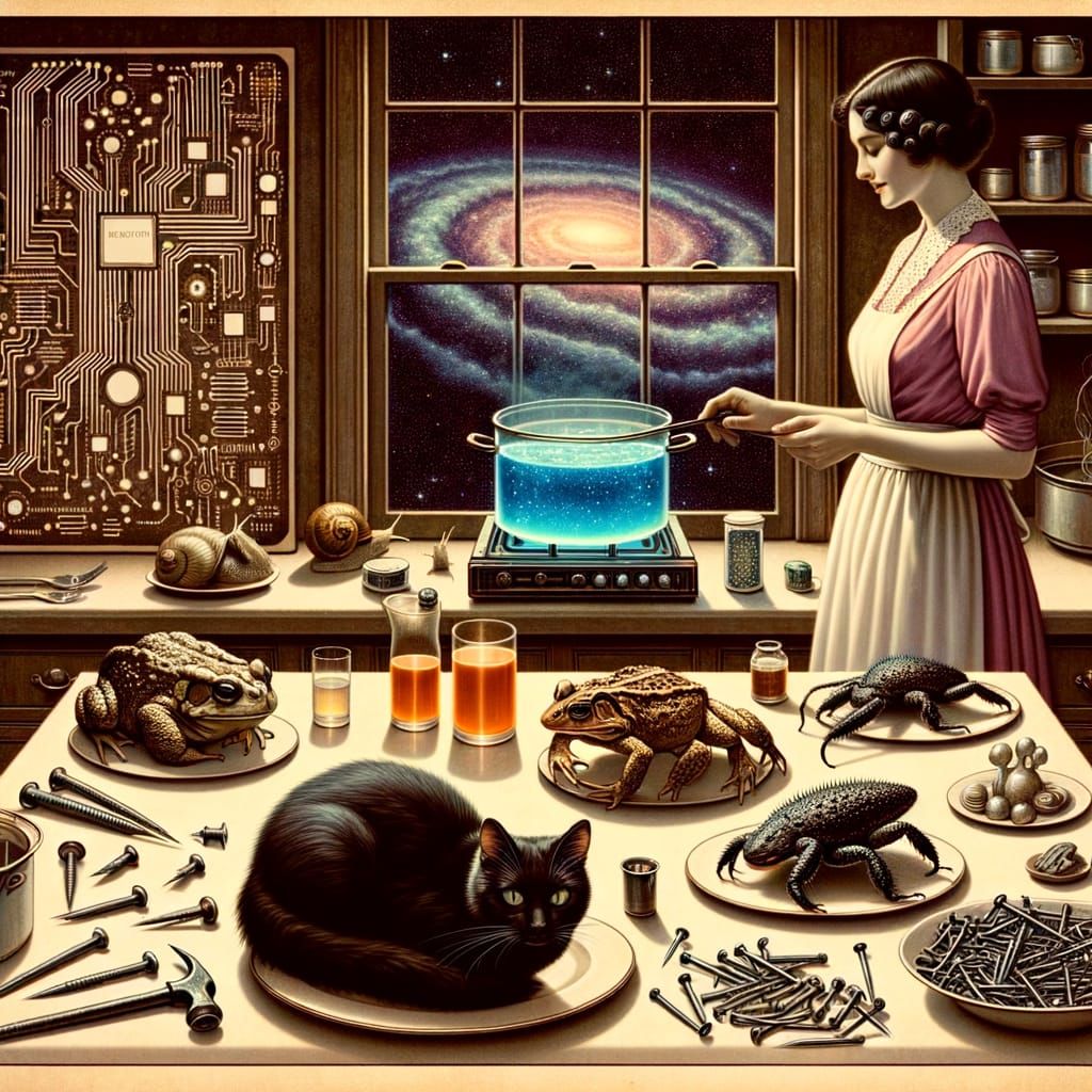 Suburban Witch Brews Luminous Potion with Art Deco Circuits