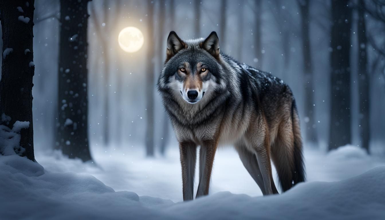 Lone Wolf in Winter Forest: Digital Matte Painting