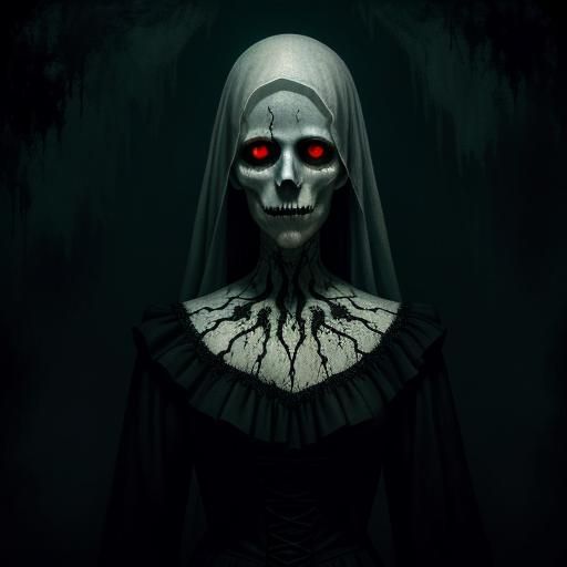 A terrifying, bloody, ghost, (pointillism style by Georges s...