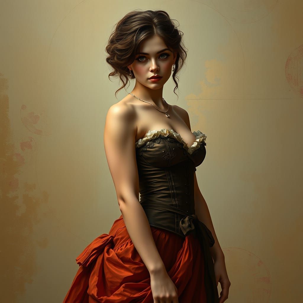 Brunette in Pantaloons as Art Nouveau Portrait