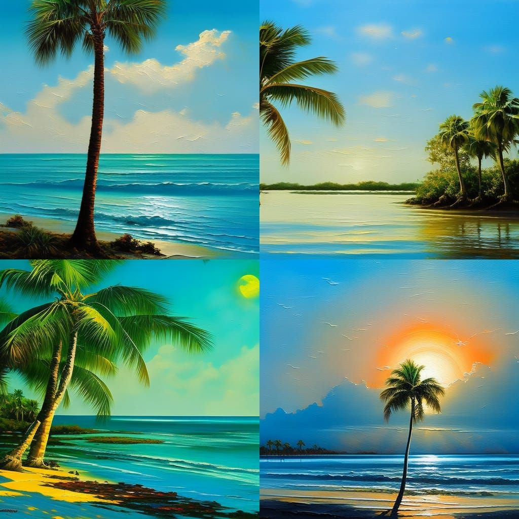 Florida Tropical Paradise: Oil Painting of Palms and Ocean