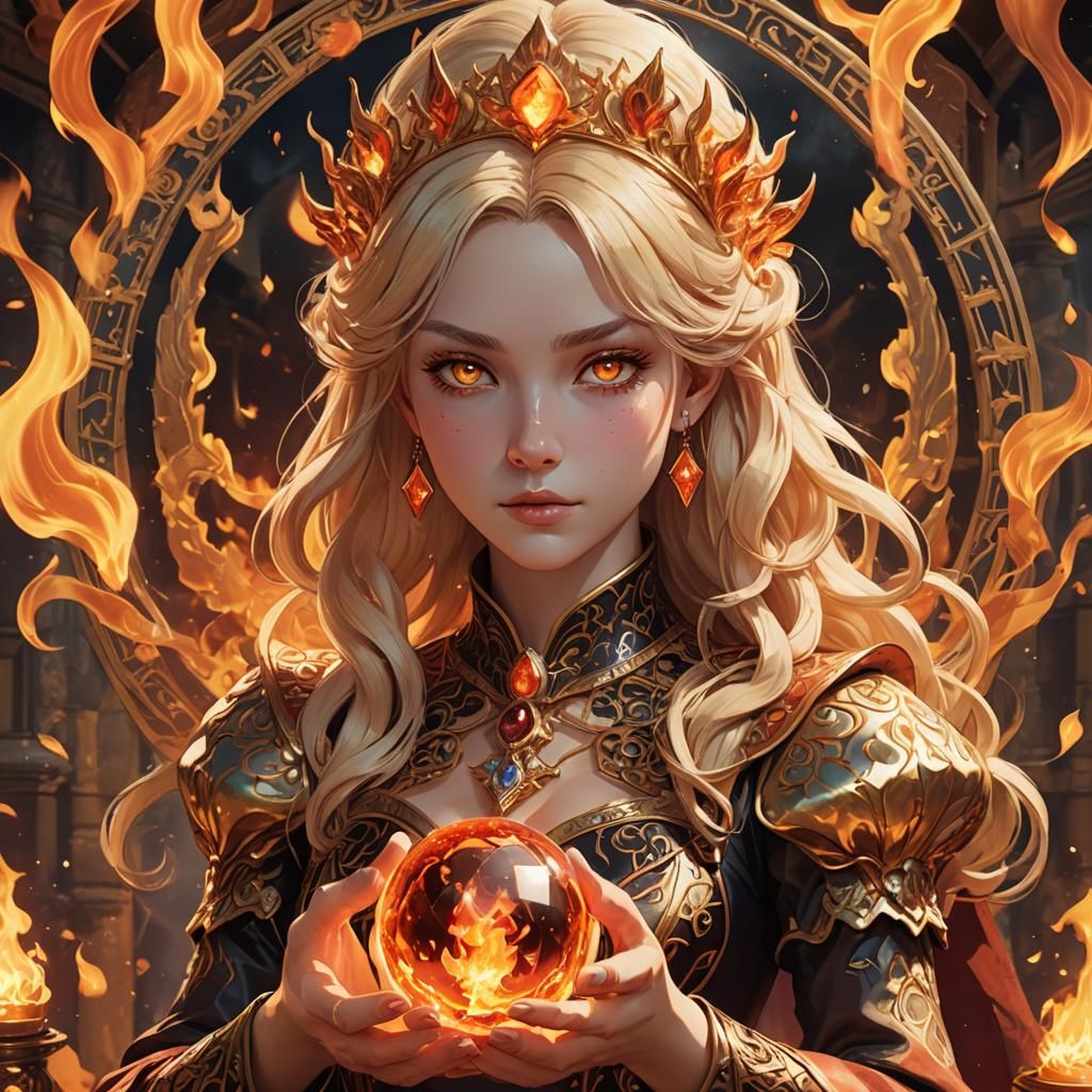 Anime Fire Queen Tarot Card Reader in 3D