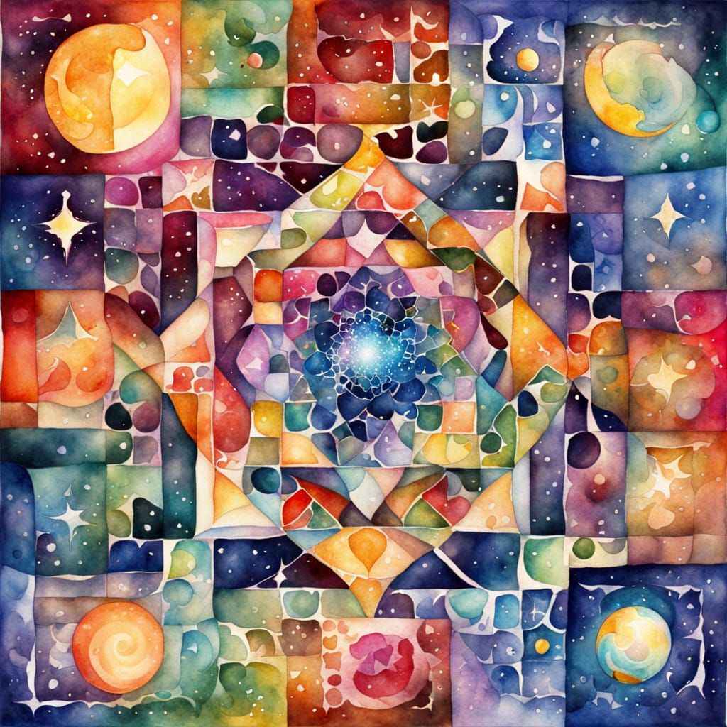 Vibrant Celestial Kaleidoscope in Watercolor