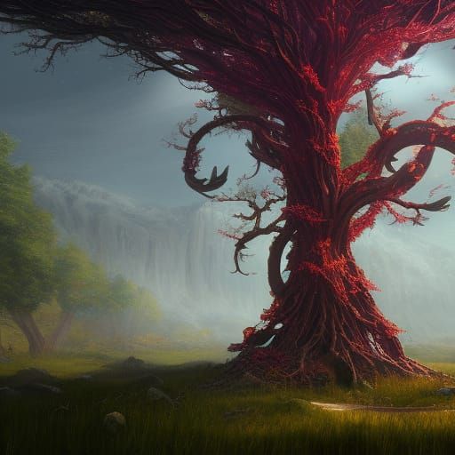 Glass Tree: Detailed Matte Painting in Deep Color