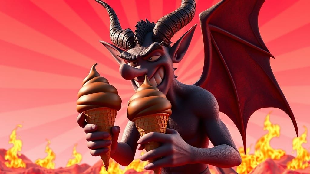 Lucifer Enjoys Ice Cream in Pixar Style