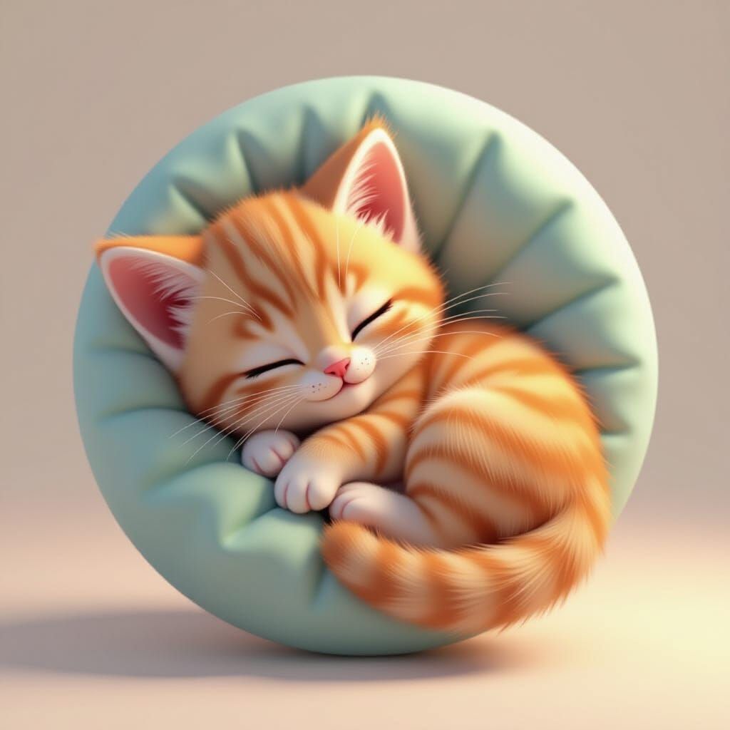 Adorable Sleeping Kitten Icon in Pixar Style