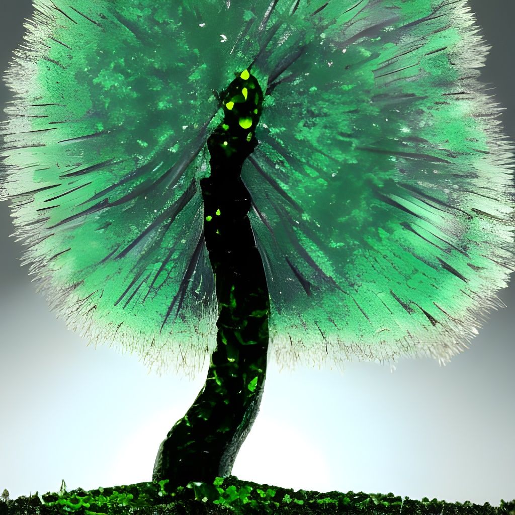 Iridescent Crystal Tree in Post-Apocalyptic Landscape