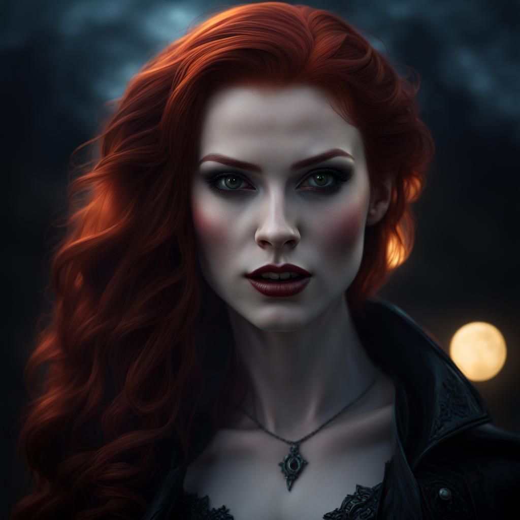 Redhead Vampire Portrait in Hyperrealistic Gothic Style