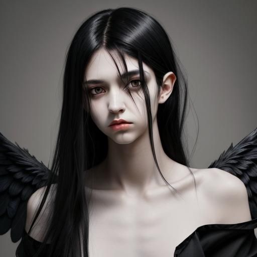 Androgynous Angel with Black Wings Portrait