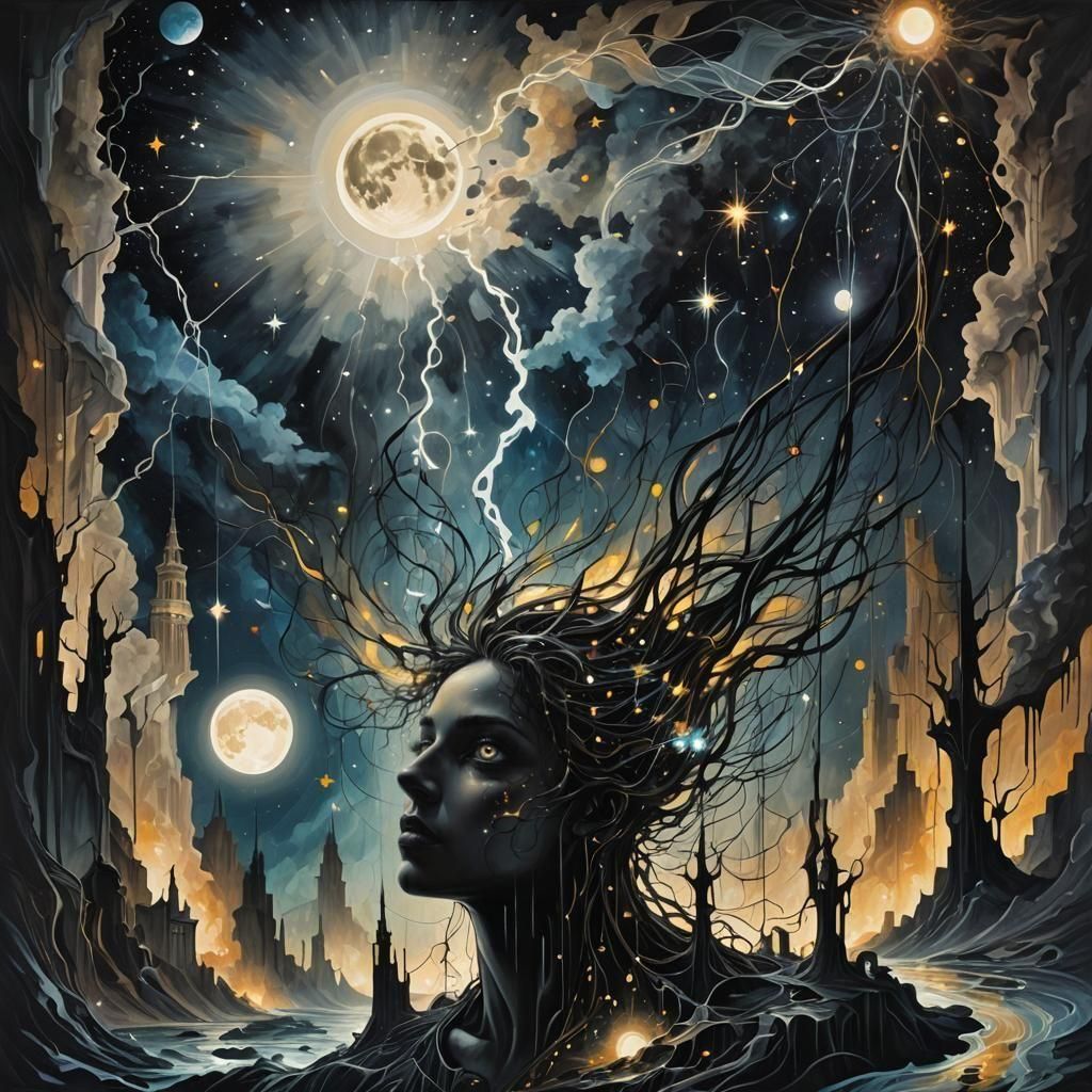 Surreal Dreamscape with Abstract Shapes and Energy