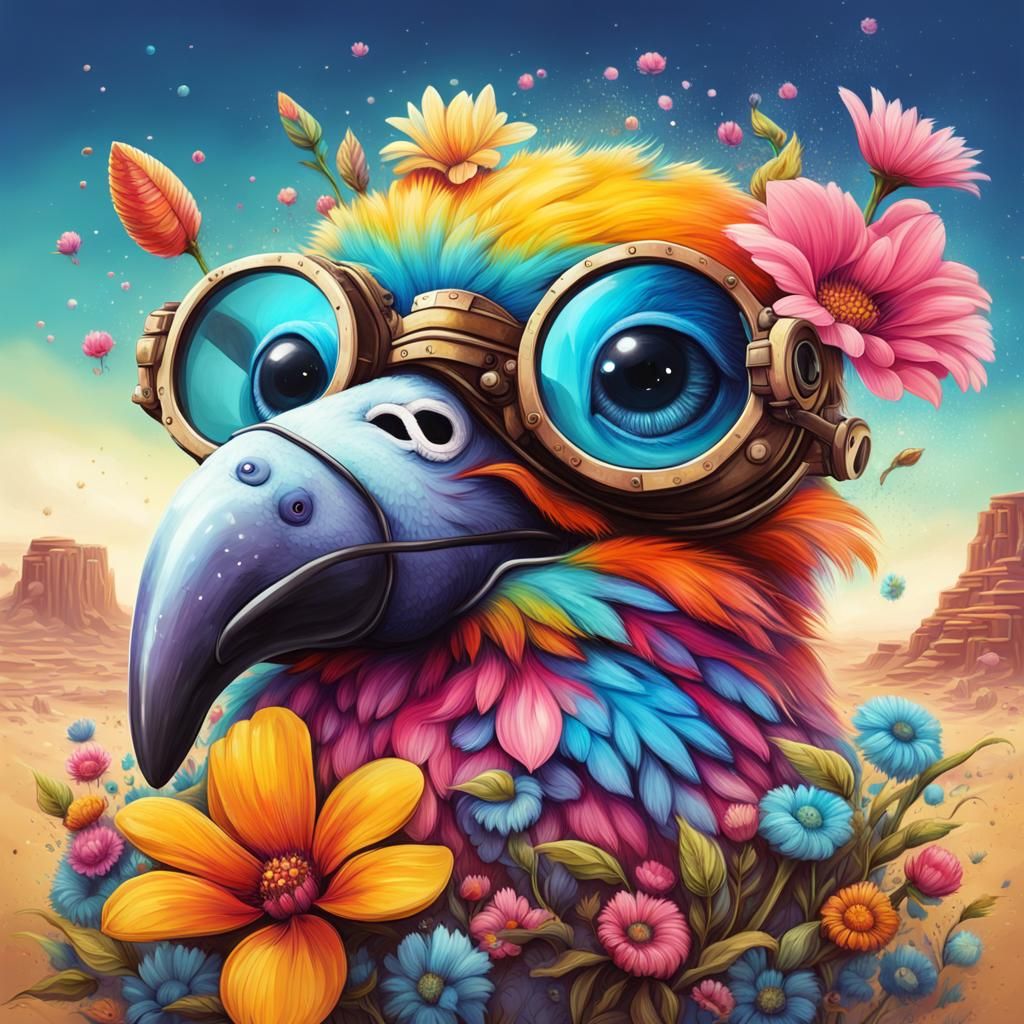 Steampunk Bird on Desert Planet, Digital Art