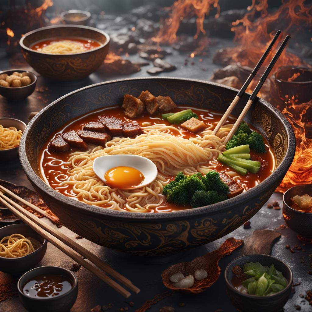 Detailed Ramen Fantasy Concept Art in Deep Color