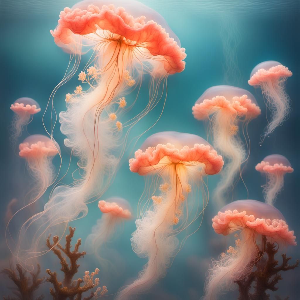 Ethereal Coral Blossoms and Jellyfish Fantasy
