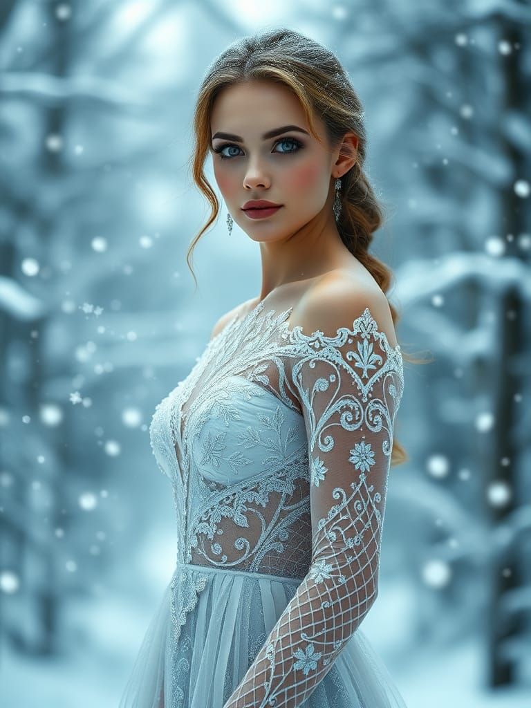 Elegant Woman in Winter Wonderland, Digital Art
