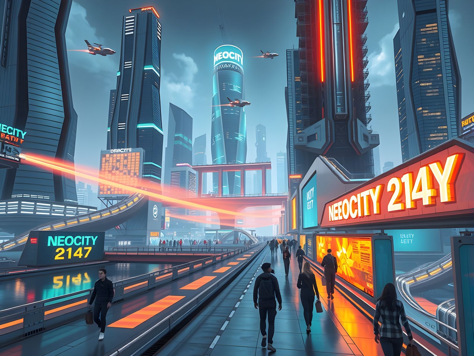 Futuristic Cityscape in Neon Lights