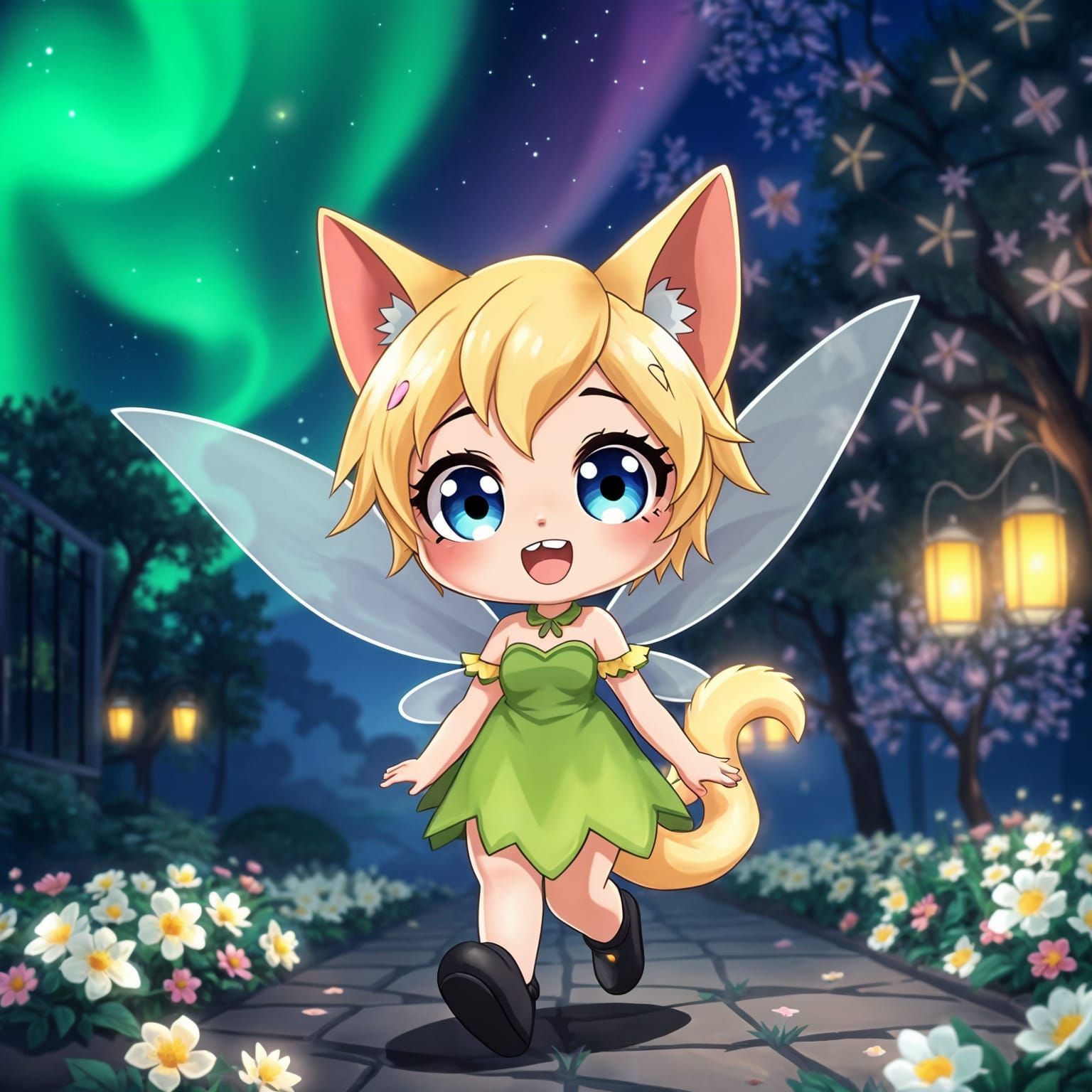 Adorable Anime Catgirl in Bloom