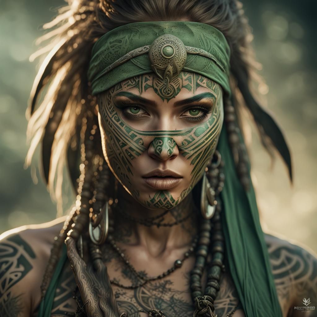 Tribal Tattooed Warrior in Dark Fantasy Style