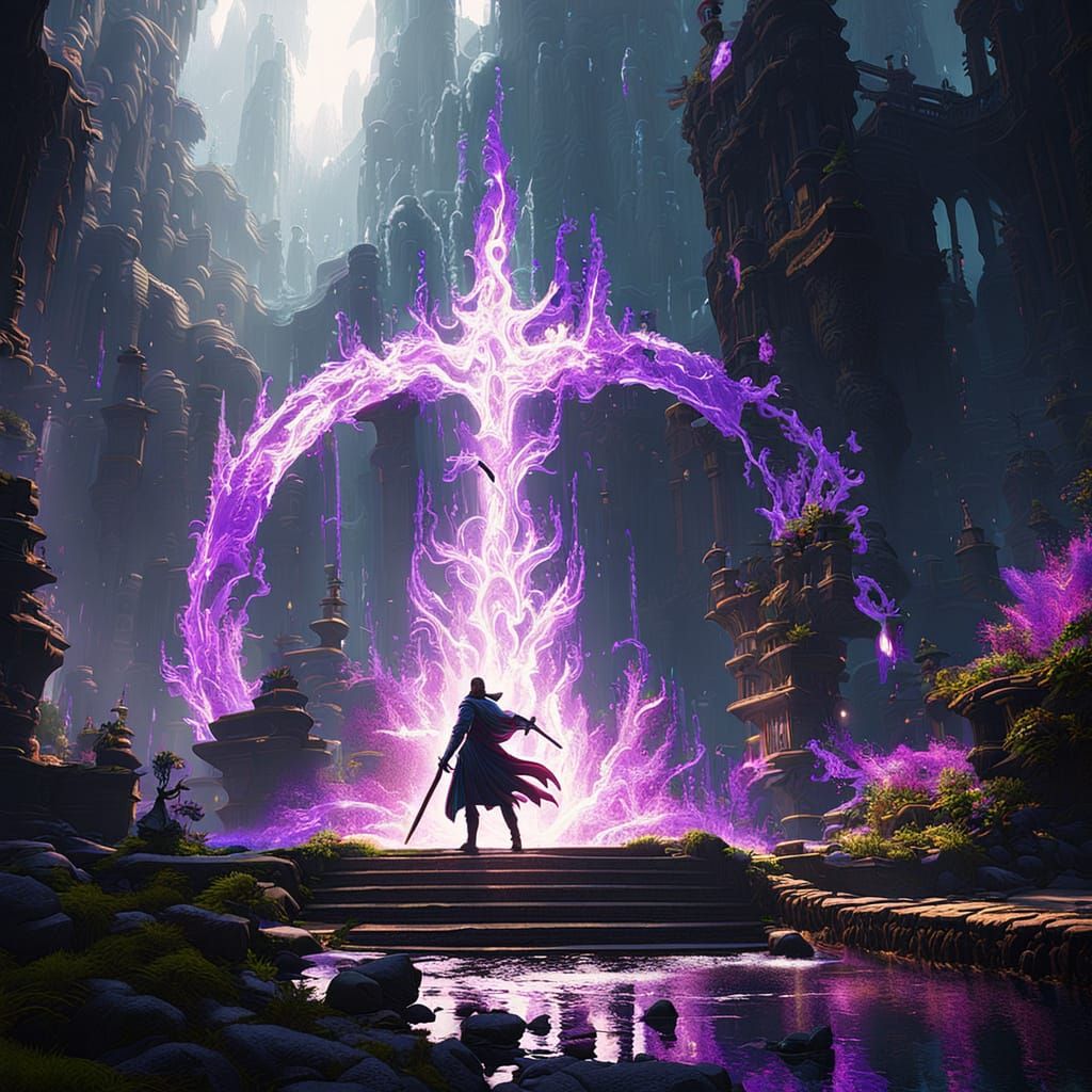 Anime Woman Casting Magic with Ethereal Aura