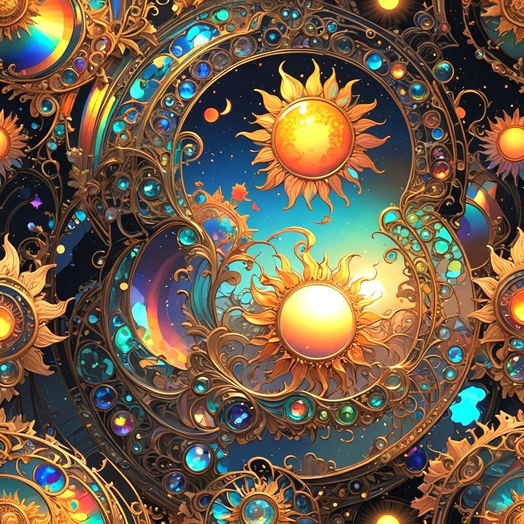 Iridescent Sun Sky Spell in Art Nouveau Style