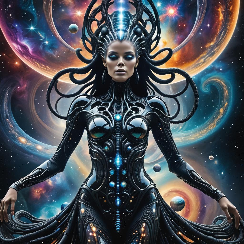 Miss Universe in Cosmic H.R. Giger Style
