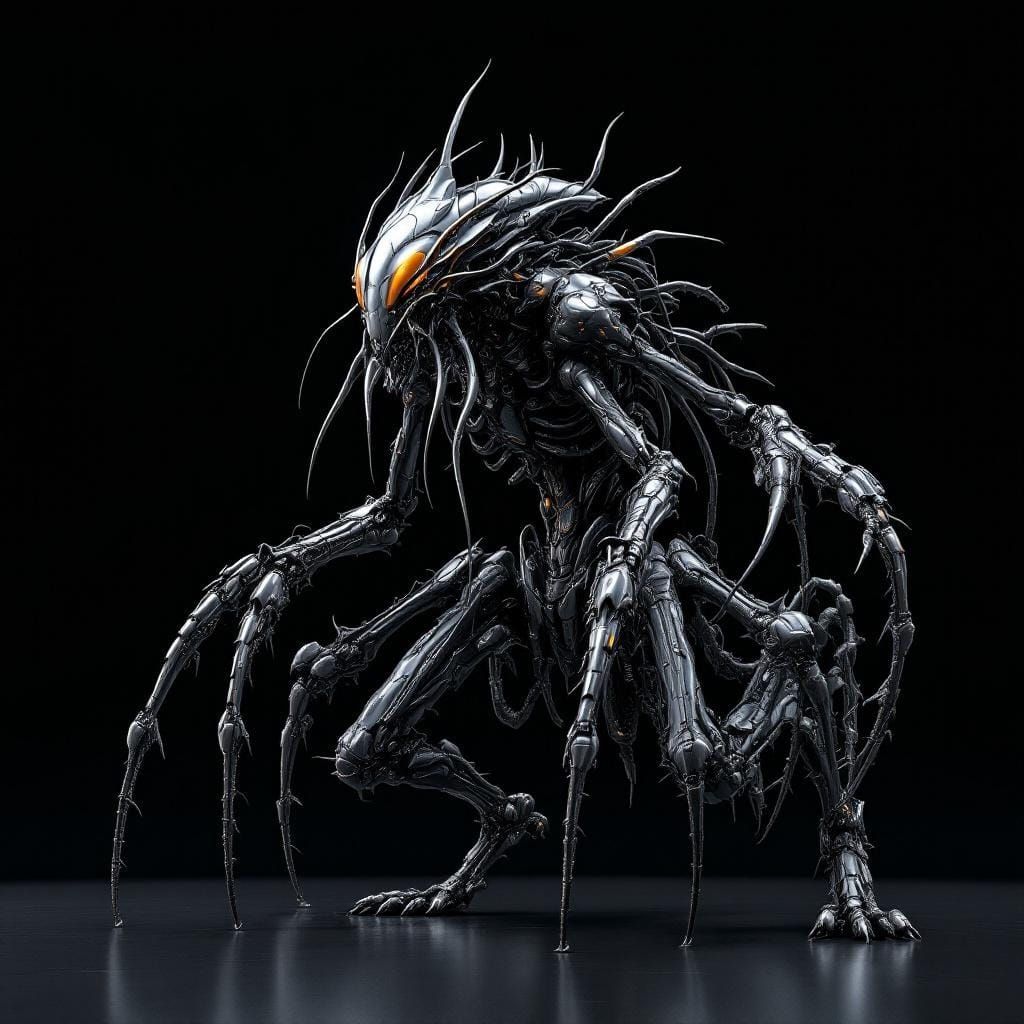 Detailed Multi-Limbed Metallic Creature in Photorealistic 3D