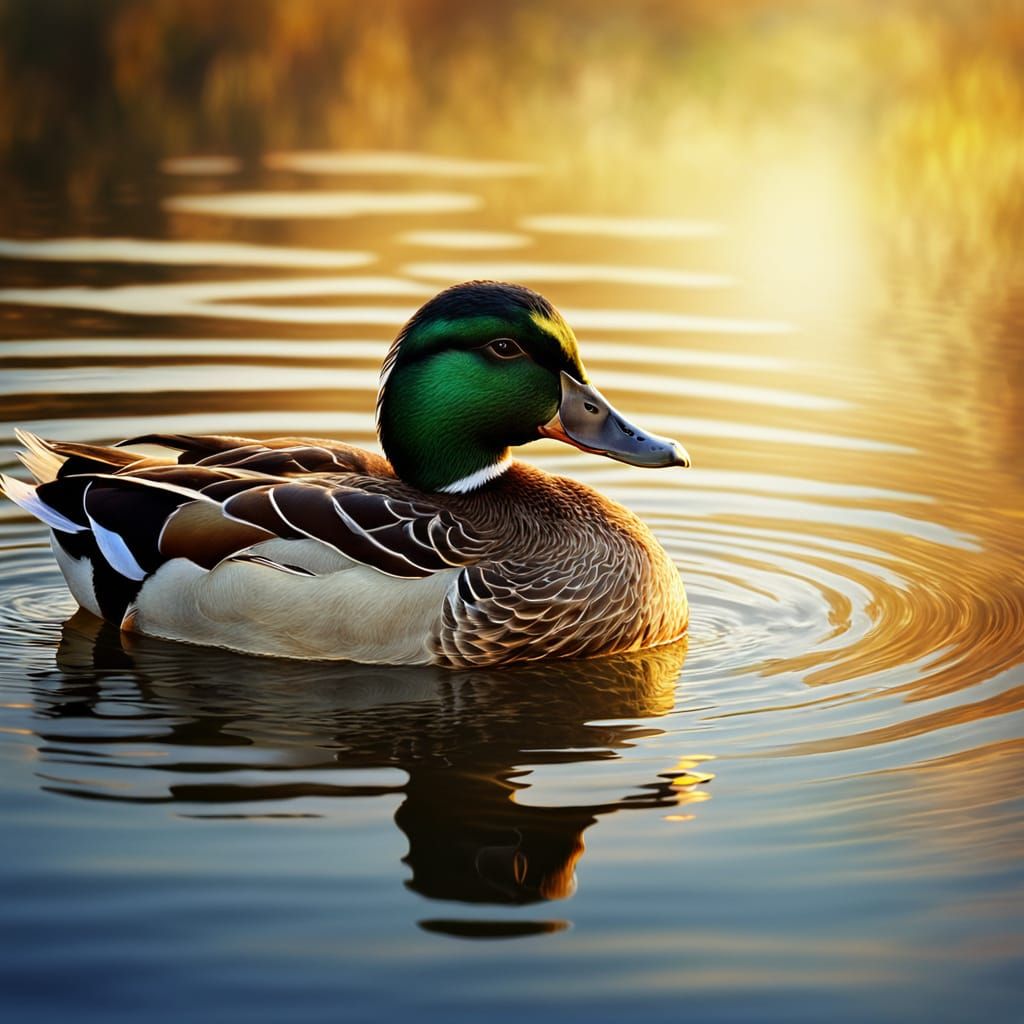 Dreamy Duck Glides on Water in Impressionist Style