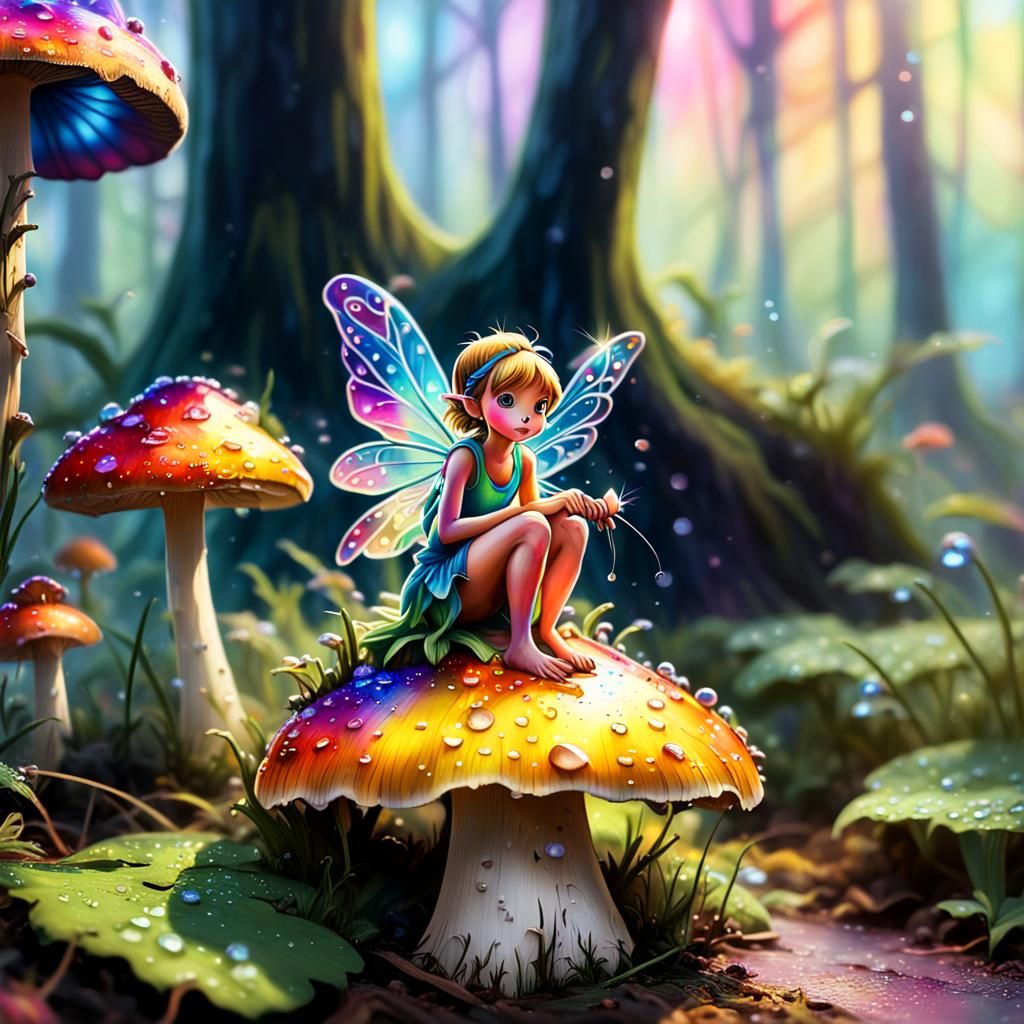 Fairy on Mushroom: Graffiti Art Macro Photography