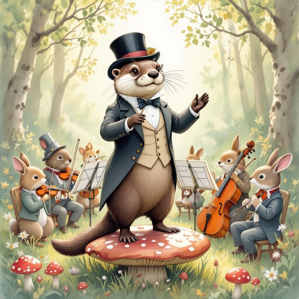 Otter Conducts Woodland Symphony in Sun-Dappled Forest