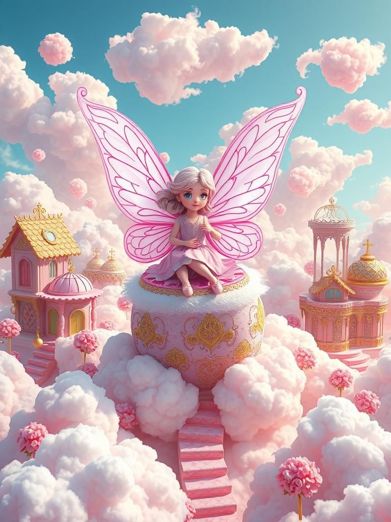 Cotton Candy Fairy in Whimsical Digital Illustration