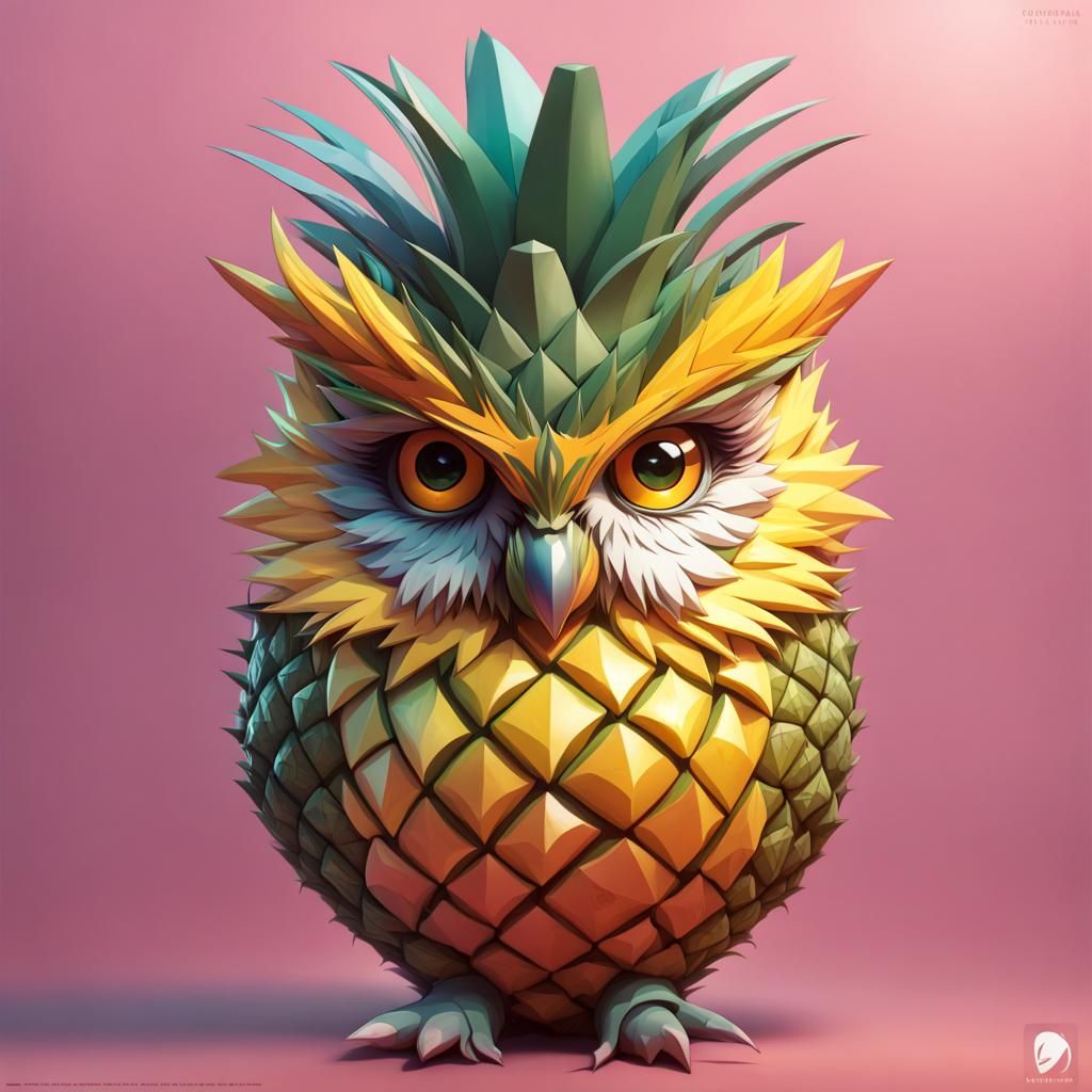 Hyperdetailed Pineapple Owl Portrait in Volumetric Lighting