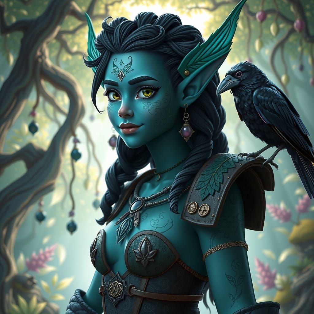 Whimsical Merfolk Warlock in Folk-Art Surrealism Style