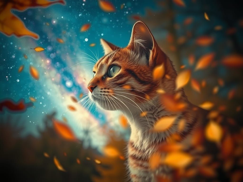 Autumn Cat Galaxy Double Exposure