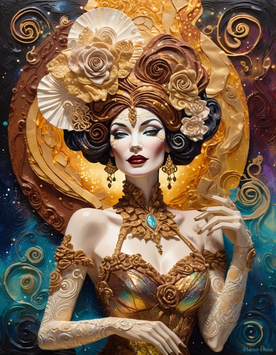 Burlesque Showgirl Portrait in Surreal Space Cafe