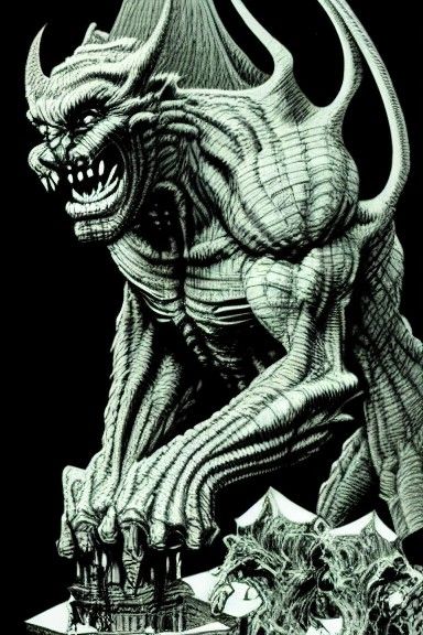 Towering Stone Gargoyle in Comicbook Style