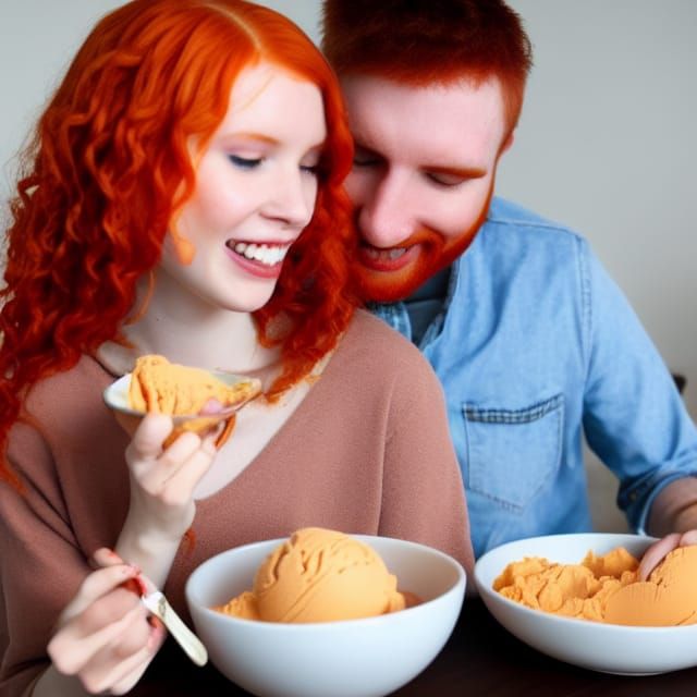 Redhead Girl Enjoys Sweet Potato Ice Cream