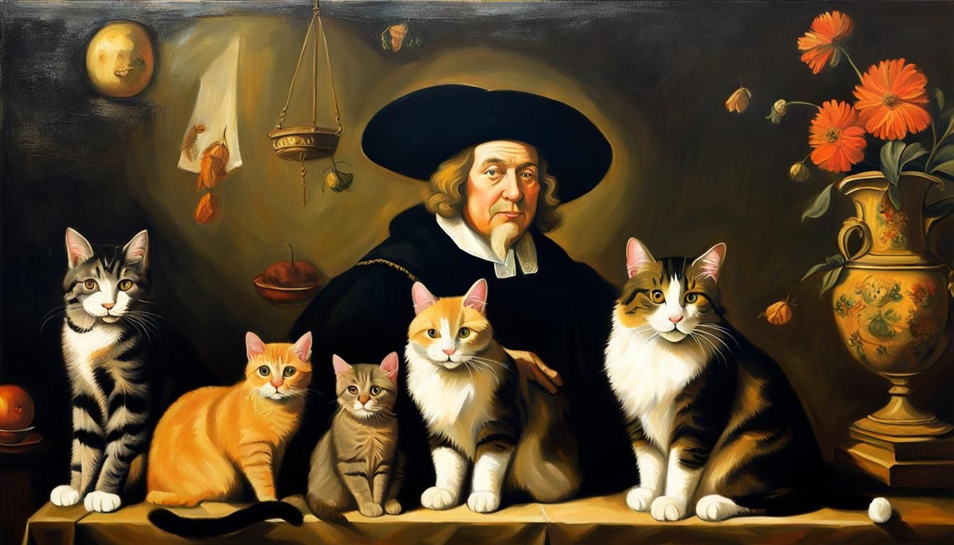 Whimsical Cat Portrait in the Style of Old Masters