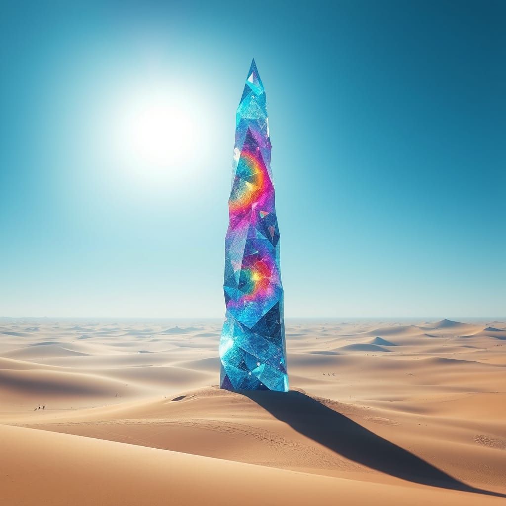 Crystal Spire in Desert Landscape, Digital Art