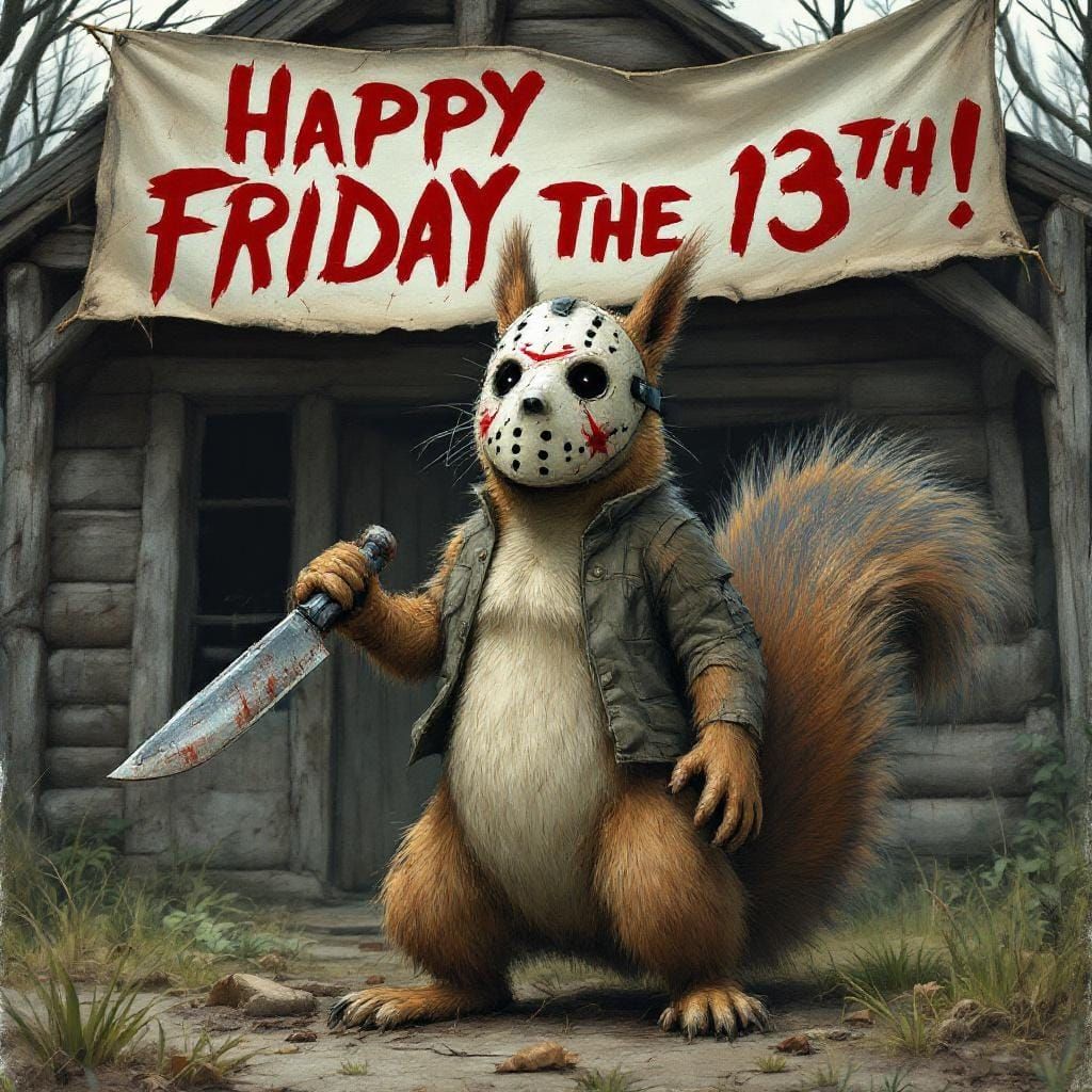 Squirrel in Michael Myers Mask with Knife