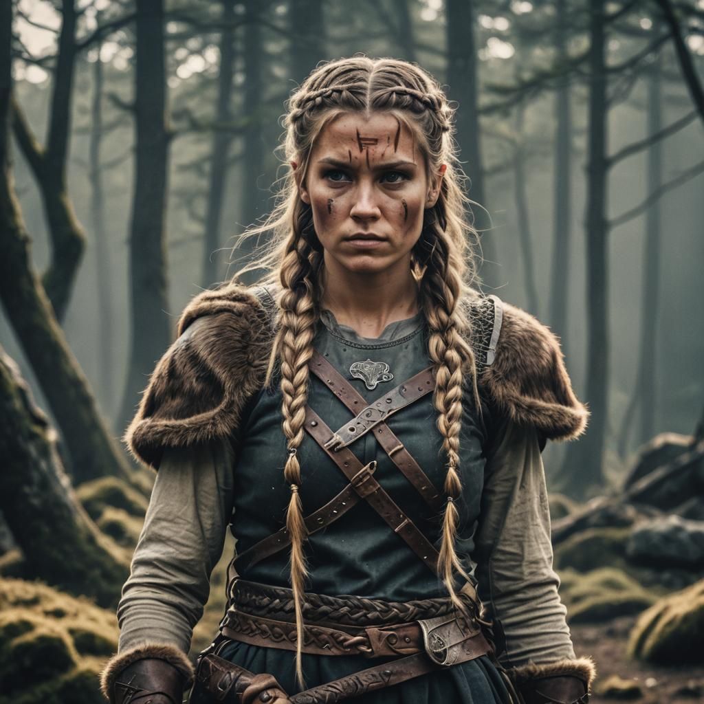 Beautiful Viking Warrior Woman in Cinematic Style