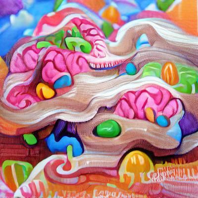 Colorful Brain in Candyland Gouache Wonderland