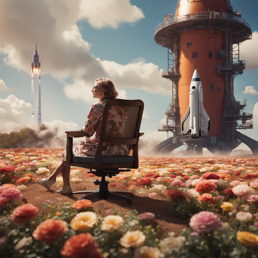 Woman and Space Rocket in Alex Alemany Style