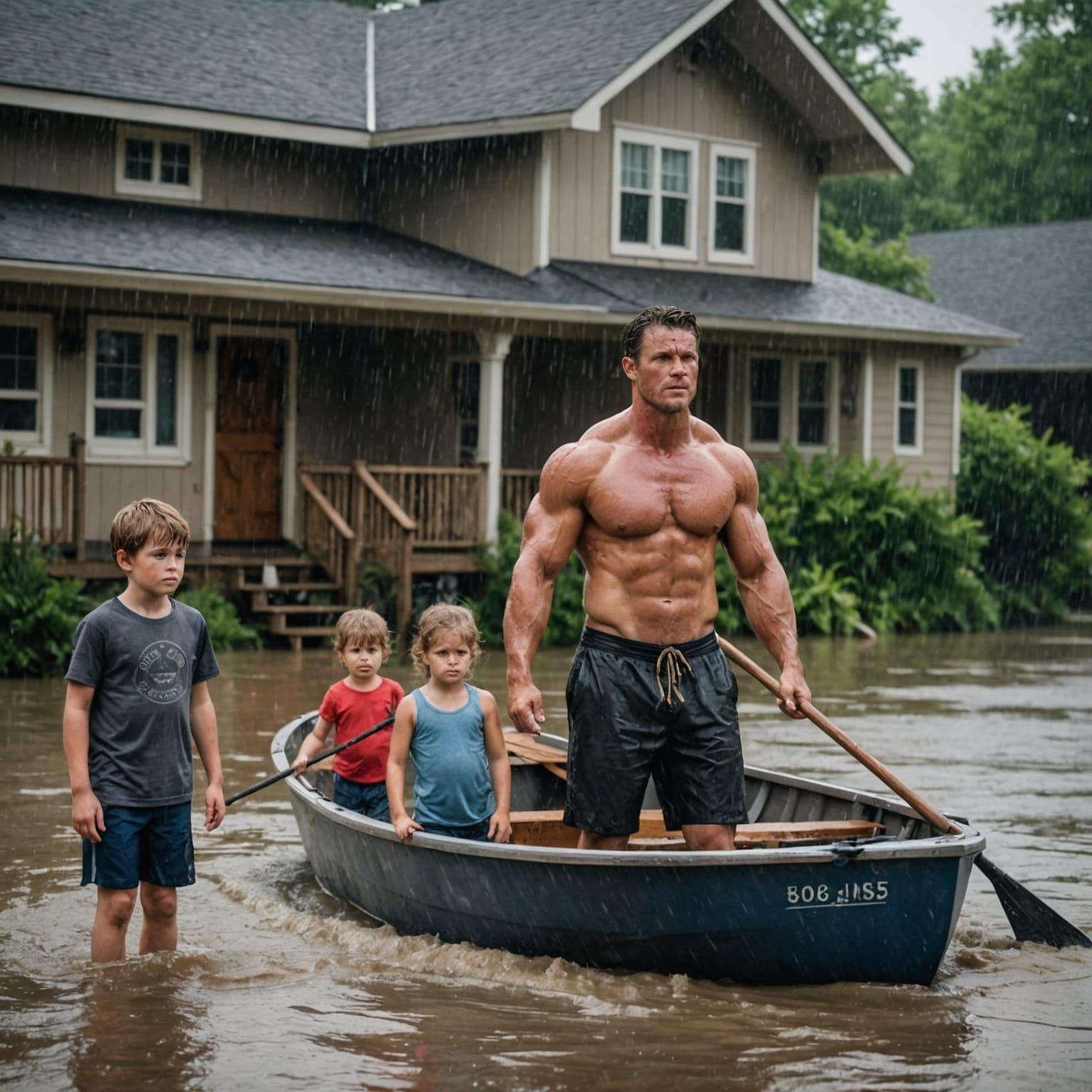 Resilience: Family Escapes Floodwaters in Rowboat